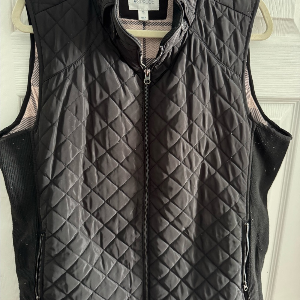Market & Spruce Black Quilted Vest with Stand-Up Collar